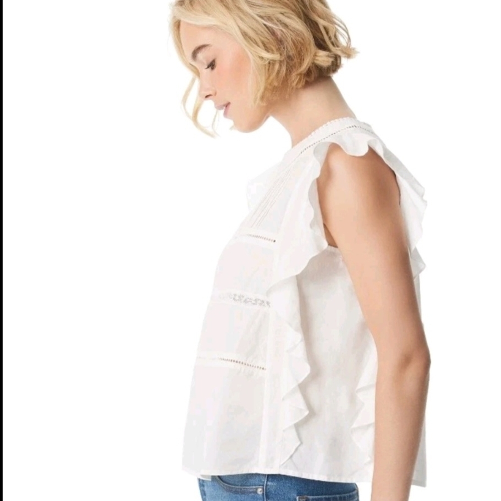 Jessica Simpson White Ruffle Eyelet Sleeveless Blouse Top Size Small NWT - Picture 1 of 11